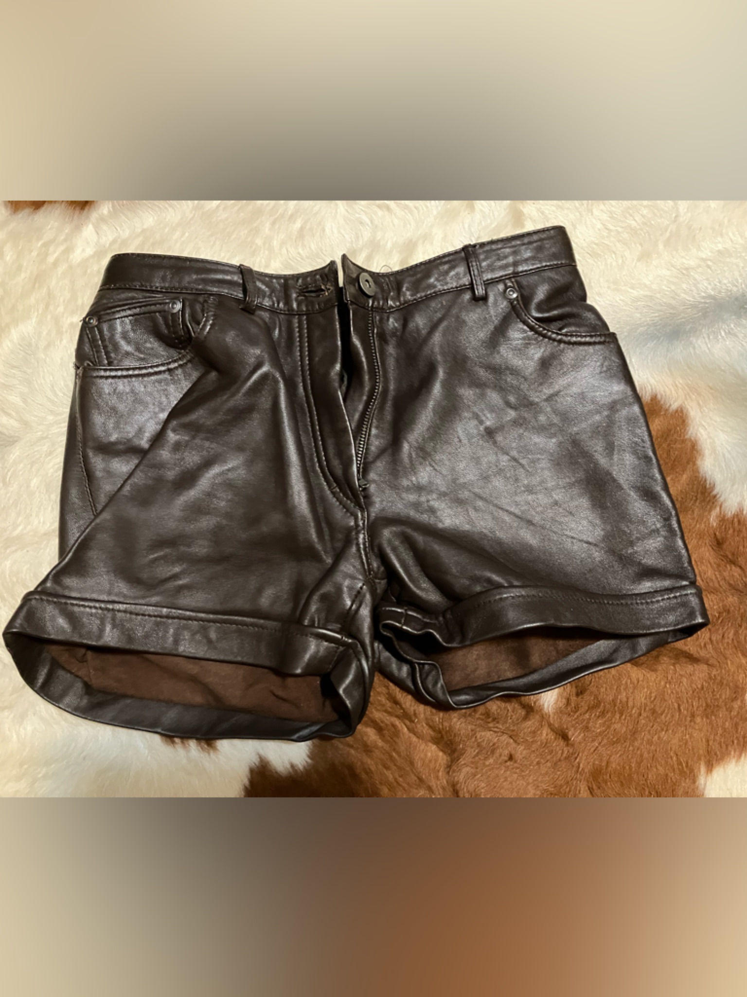 Chocolate Leather Shorts From Paris - Mint Condition Vintage, Size 2-4